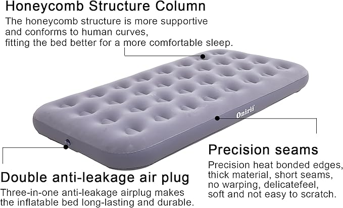 Twin Size Single Camping Air Mattress Bed with Air Pump,Inflatable Air Mattress,Thickened Portable Blow Up Bed,Travel Sleeping Pad for Truck Tent Camping/Home/Hiking(Grey)