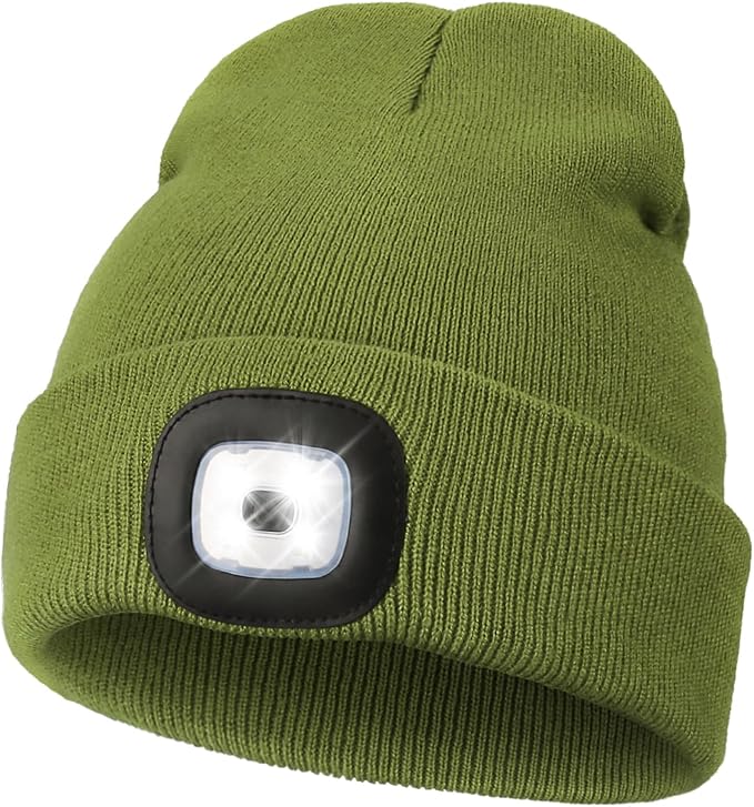 MELASA Unisex Hat with Light, USB Rechargeable Hands Free Headlamp LED Beanie, Winter Gifts for Men Dad Father Husband Him