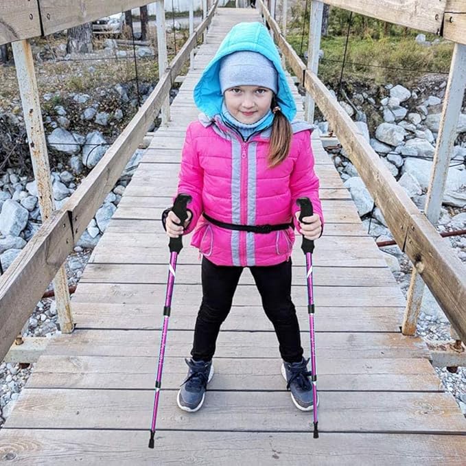 Hiking Trekking Poles, 2 Pack Anti Shock, Adjustable, Collapsible Hiking Poles for Trekking or Walking, Lightweight Aluminum Sticks for Children