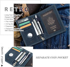 CONTACTS Full Grain Leather Passport Holder RFID Blocking Travel Passport Wallet Compatible with Airtag Passport Cover Case with 4 Cards Slots, Coin Pocket (Blue)
