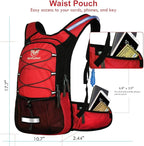 Insulated Hydration Backpack Pack with 3L BPA Free Leak Proof Water Bladder, Large Storage Lightweight Hiking Daypack with Waist Pouches & Cooler Layer, for Running, Biking, Camping, Festival