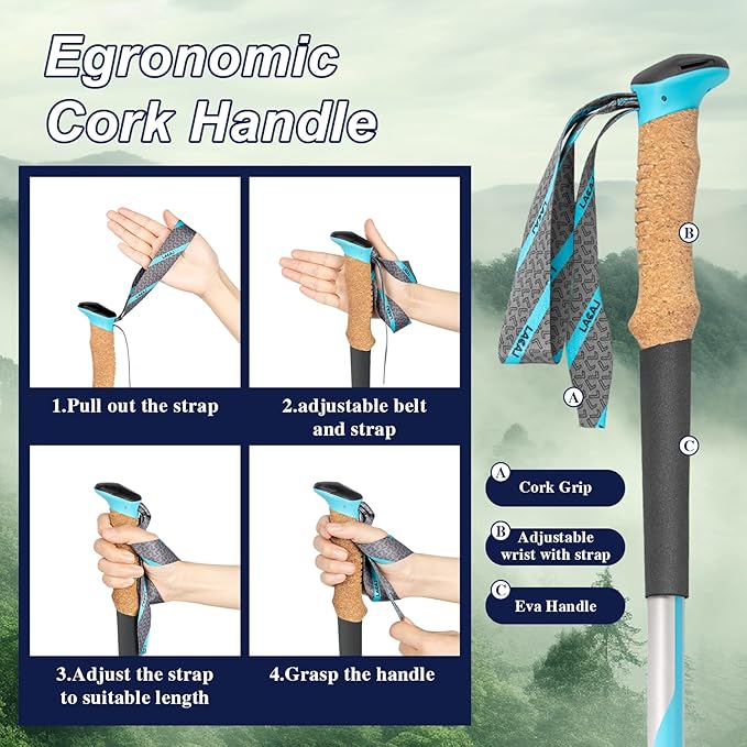 Hiking Poles, Ultra-Light Telescopic Trekking Poles,Portable Walking Sticks with Adjustable Height for Men and Women