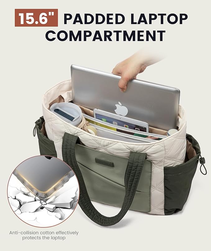 LOVEVOOK Tote Bag for Women, puffer tote bag for Work Travel Nurse, Lightweight quilted Bags with Compartments