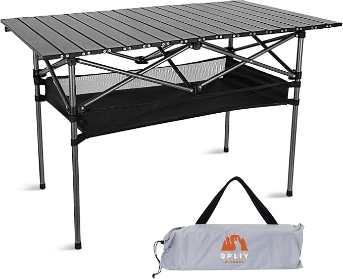 Opliy Portable Folding Camping Table for 4-6 Persons Aluminum Collapsible Table Lightweight with Carry Bag for Camping, Hiking, Picnics, BBQ, Beach Trips & Tailgating
