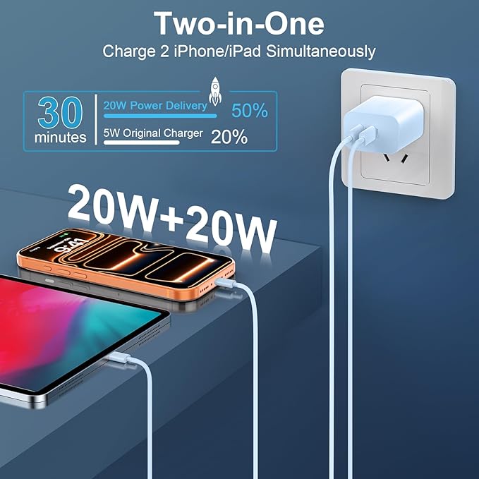 Fast Charger for Phone 17 16 15 Pro Max Charger, 20W Dual Port USB C Fast Charger Block with 10FT Long USB C to C Charging Cable Cord for Phone 17 16 15 Pro Max/17 16 15 Pro/15/15 Plus,Pad Pro