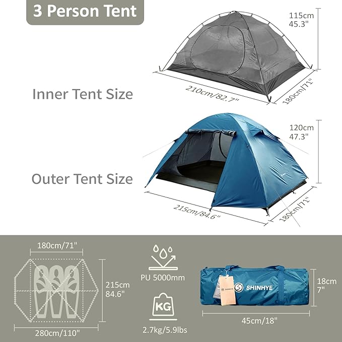 Backpacking Tent for Camping 2/3/4 Person Hiking Ultralight Tent for Waterproof Windproof Outdoor Tents Easy Setup Two Doors Double Layer Lightweight Instant Tents
