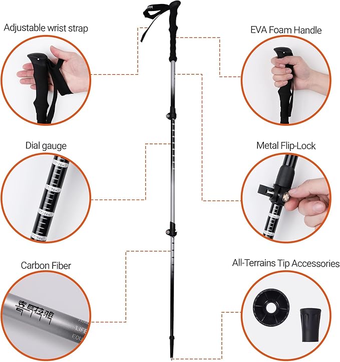Trekking Poles Collapsible Hiking Poles - Trekking Sticks with Quick Lock System Lightweight for Hiking, Camping