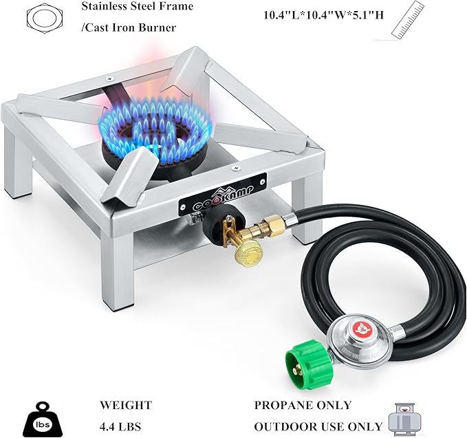 High-Pressure Portable Camp Stove with Stainless Steel Frame, 3 PSI Regulator and Hose. Perfect for Backyard Cookouts,Tailgating, and So Much More! [SS1200]