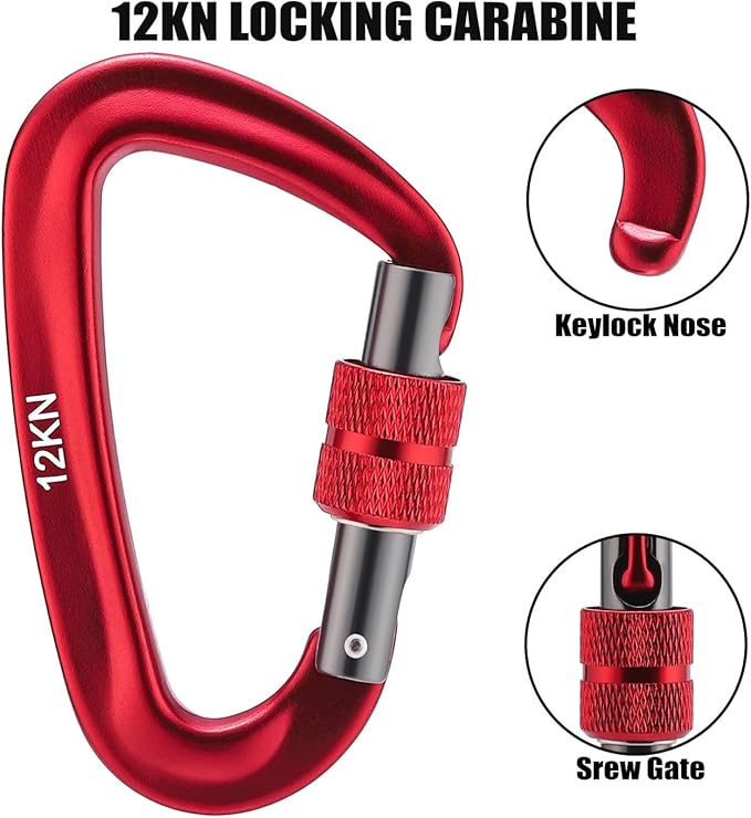 12kN Locking Carabiner Clips, Small Aluminium Carabiners Keychain, Heavy Duty Caribeaners for Camping, Hiking, Hammocks, Swings, Dog Leash, 2 Pcs