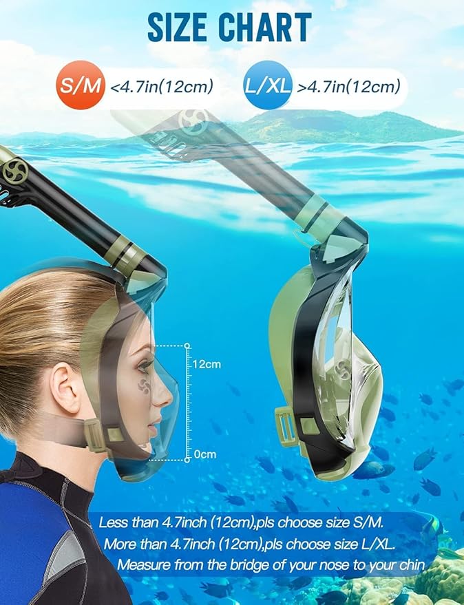 Zenoplige Full Face Snorkel Mask Adults,Dry-Top Snorkeling Gear with Camera Mount,Foldable 180-Degree Panoramic Scuba Mask for Snorkeling Diving Swimming Travel,Snorkel Mask Anti-Fog & Anti-Leak