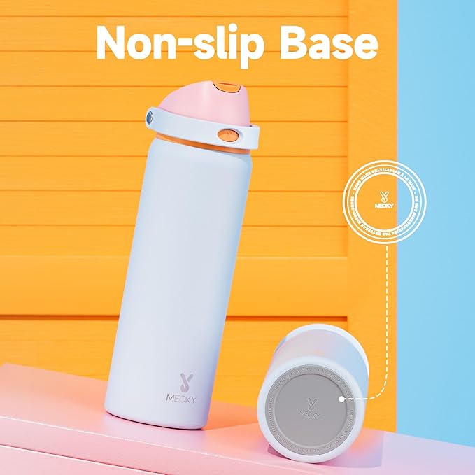 32 oz Insulated Water Bottle with Straw: Meoky Stainless Steel Metal Water Bottle with 2-in-1 Lid - Leak Proof, Cold for 24 Hours, Protective Silicone Base, BPA-Free for Gym Sports, Periwinkle