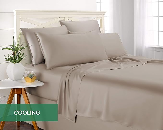 Full Sheets by Pure Bamboo, Genuine 100% Organic Viscose Derived from Bamboo Bed Sheet Set, Luxuriously Soft & Cooling, Double Stitching, Lifetime Quality Promise (Full, Sand)
