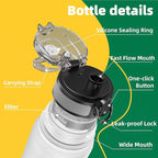 OLDLEY 32 oz Water Bottle, Motivational Water Bottle with Time Marker, Sports Water Bottle With Strap, Leakproof & BPA Free Large Water Bottles for School, Gym, Travel, Outdoor, Tritan,White&Black