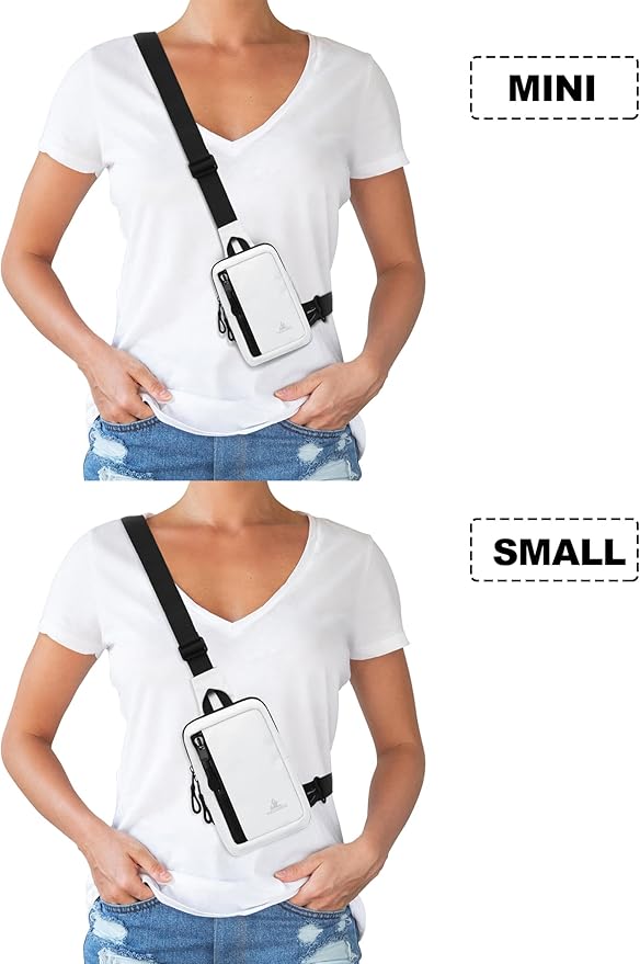 Peicees Small Crossbody Bag for Men Women Mini Sling Bag Travel Running Phone Daypack Cross Body Shoulder Bags, 2 Sizes, Mini White