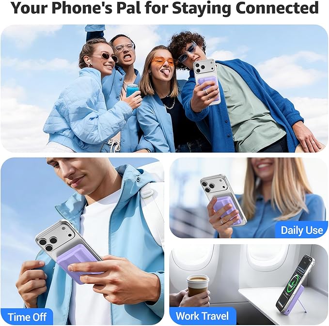 Azmuth Magnetic Power Bank,10000mAh for MagSafe Battery Pack, 22.5W PD Fast Charging,LED Display & Foldable Stand Wireless Portable Charger for iPhone 17/16/15/14/13/12/Pro/Pro Max/Plus,Purple