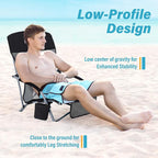 Homcosan Portable Low Folding Beach Chairs Set of 2 - Lightweight Camping Chairs for Adults with Cup Holder & Storage Pockets, Carry Bag Included (Black & Gray)