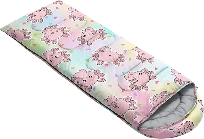 AILONEN Pink Lovely Rabbit Sleeping Bag for Girls Kids Adults,Warm and Cool Weather,Lightweight,Waterproof Backpacking,Cartoon Flowers Printed Bunny Sleeping Bag for Camping
