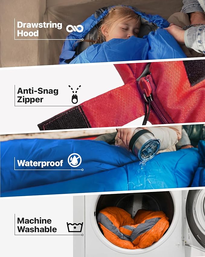 MalloMe Sleeping Bags for Adults Cold Weather & Warm - Backpacking Camping Sleeping Bag for Kids 10-12, Girls, Boys - Lightweight Compact Camping Essentials Gear Accessories Hiking Sleep Must Haves