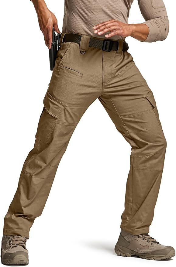 CQR Men's Flex Ripstop Tactical Pants, Water Resistant Stretch Cargo Pants, Lightweight EDC Hiking Work Pants