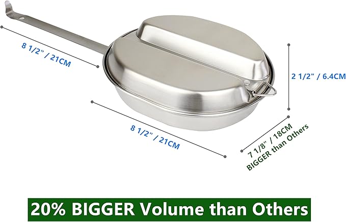 Mastiff Gears® 304 (18/8) Stainless Steel (FDA Compliant) USGI Type Mess Kit, Revived Plate Set, Army Mess Kit with Utensils & Pouch for Outdoor Camping Hiking Picnic BBQ Beach