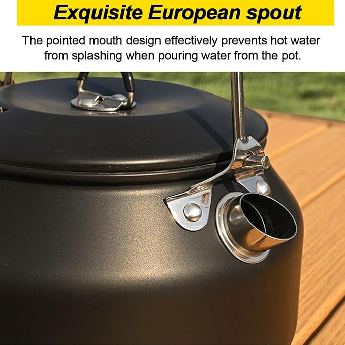 Camping Kettle Outdoor Campfire Camp Kettle, 1L Stainless Steel Camp Tea Coffee Pot, Portable Lightweight Teapot Fast Heating Boiling Water, Ideal for Hiking Picnic Travel, Black