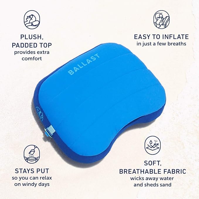 Ballast Beach Pillow – Comfy, Durable & Compact, Stays Put on Windy Beaches with Patented Sand Pouch, Inflatable Pillow for Beaches, Pools, Camping, Festivals and Travel (Seafoam Green)