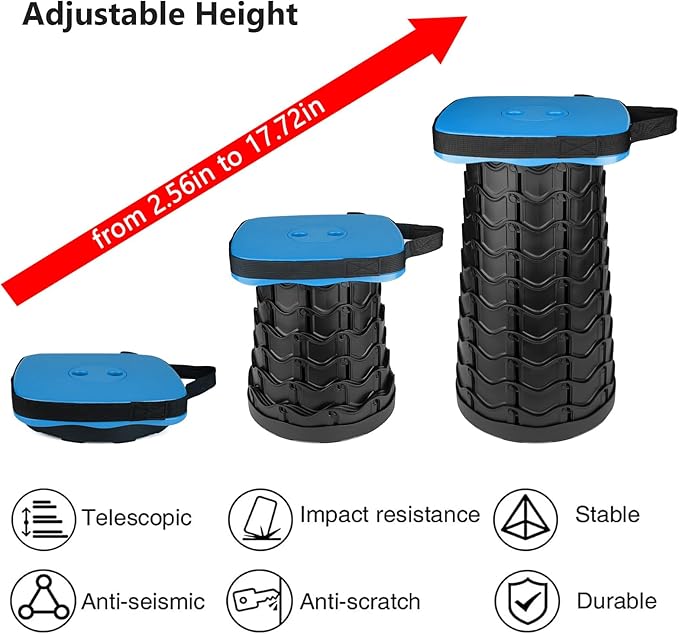 Upgraded Collapsible Stool Heavy Duty 550lbs Load Capacity Portable Foldable Sturdy Telescopic Stool for Camping Travel Hiking (Blue)