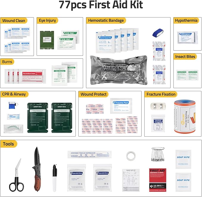 CVLIFE First Aid Kit Survival Emergency Kit with Tactical Pouch, Comprehensive Trauma Care - Ideal for Car, Camping, Hiking, Travel