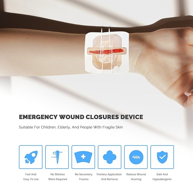 Zip Stitch Emergency Wound Closure Strips - 2Pcs Laceration Closure Kit Closures Repair Wounds Without Stitches - Butterfly Bandaids Bandages for Wounds