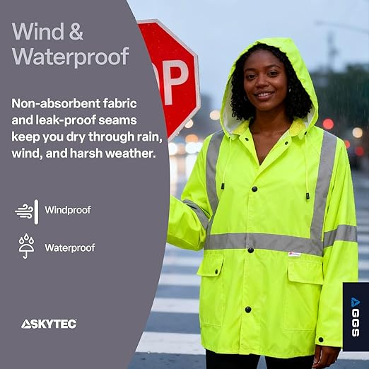 Global Glove FrogWear GLO-8000 Unisex High-Visibility Rain Suit, Lightweight Three-Piece Rain Gear with Waterproof Jacket, Bibs, and Detachable Hood – Neon Yellow, 3X-Large
