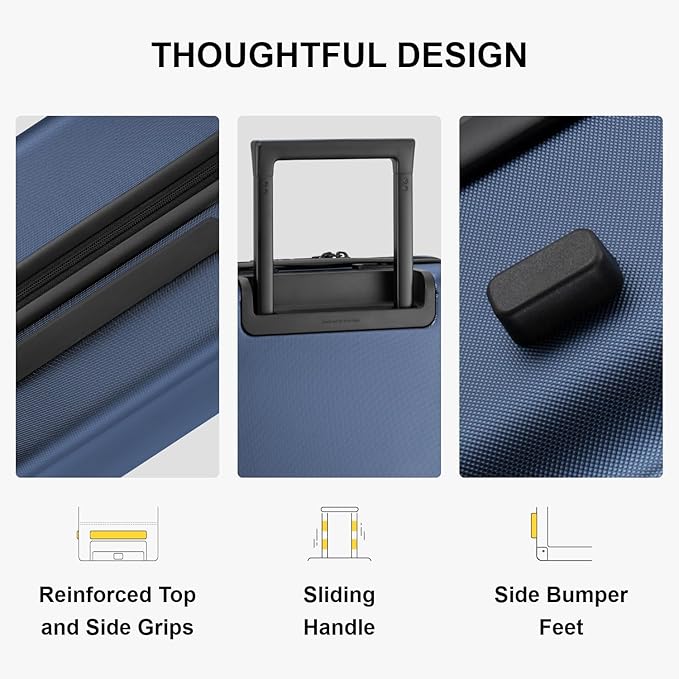 LEVEL8 Carry on Luggage Airline Approved, Small Carry on Suitcases with Wheels, Lightweight Hardside Textured Luggage for Travel, Tsa Approved, 20-Inch, Navy