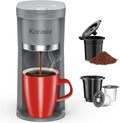 Slim Single Serve Coffee Maker, Fast Brew for K-Cup & Ground Coffee Small One Cup Coffee Maker, 6-12 Oz Brew Sizes, Coffee Machine with Descaling Reminder and Water Window,Grey