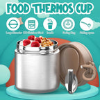 Thermo for Hot Food Kids - 15.2 Oz, Insulated Food Jar for Soup, Width Mouth Stainless Steel Insulated Lunch Container with Folding Spoon, Stainless Steel