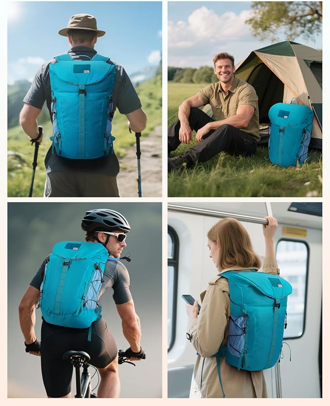 Blue Quartz Hiking Backpack 30L Lightweight Packable Backpack for Travel, Water Resistant Foldable Daypack for WoMen Men, Blue Green