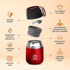 ENERGIFY Vacuum Insulated Food Jar. Large 17oz Bowl incl. Folding Spoon, Cup. Wide Mouth Keep Hot & Cold Drinks Soup Lunch Container for Adults. BPA-Free Stainless Steel, Leak Prooff Radiant red