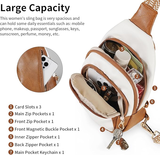Crossbody Bags for Women Anti Theft Vegan Leather Sling Bag RFID Blocking Chest Bag for Travel