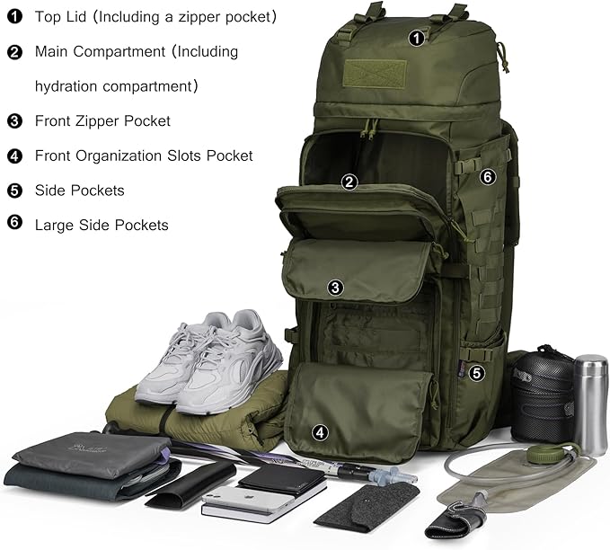 Mardingtop 75L Molle Hiking Internal Frame Backpacks with Rain Cover for Camping,Backpacking,Travelling