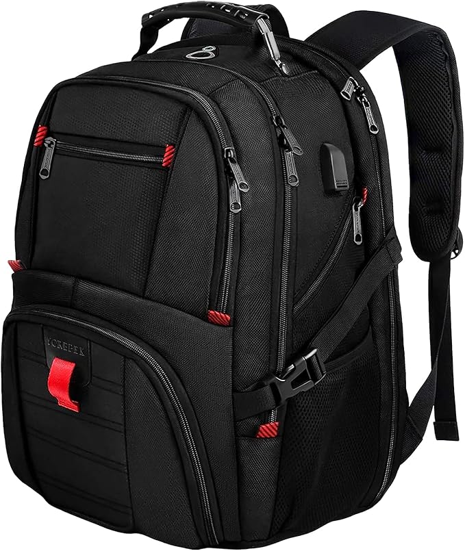 YOREPEK Large Backpack for Men, Extra Large Laptop Backpacks for Men Women, Water Resistant Travel Backpack Airline Approved Business Work Bag with USB Charging Port Fits 17 Inch Computer, Black