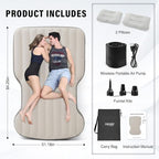 Self-Inflating Car Air Mattress for Tesla Model Y 2025 2024-2020 / Model Y Juniper 2026 Accessories Outdoor Camping Air Bed with 2 Pillows Built-in Pump Air Couch Flocking Air Cushion (Beige&Gray)