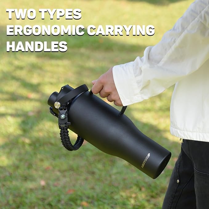 Water Bottle 40oz, Insulated Water Bottle with Handle & Straw Lids, Stainless Steel Water Bottles Fits in Any Car Cup Holder, Travel Cup Double Wall BPA-Free Leak-proof to Keep Cold &Hot