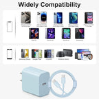 iPhone 17 16 15 Charger Fast Charging 10FT - 20W USB C Charger Block with 10FT Type C to C Cable Compatible with iPhone 17/17 Pro/17 Pro Max/Air/16/16e/15, iPad Pro, iPad Air (Blue)