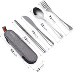 Travel Utensils with Case, Quatish Portable Silverware Set for Work, Stainless Steel Reusable Travel Cutlery Set, Fork and Spoon Set for Camping, EDC Gadgets, Lunch Box for Men, Silver