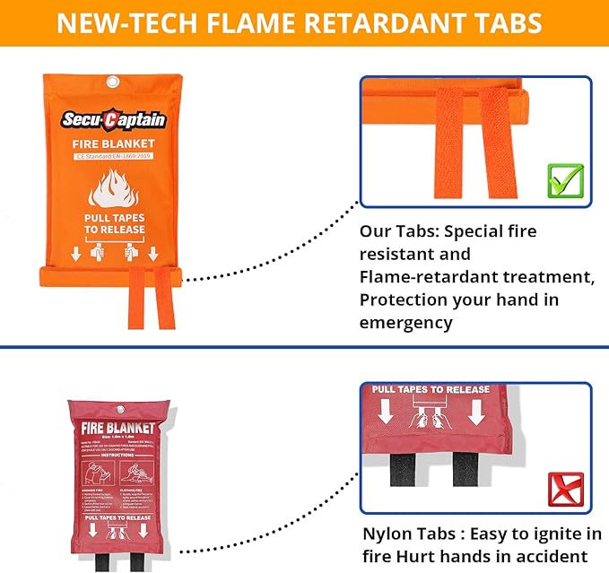 SecuCaptain Emergency Fire Blanket for Home and Kitchen - 4 Pack 40"x40" Flame Supppression Fiberglass Fire Blankets for House Camping Car Office Warehouse Survival Safety