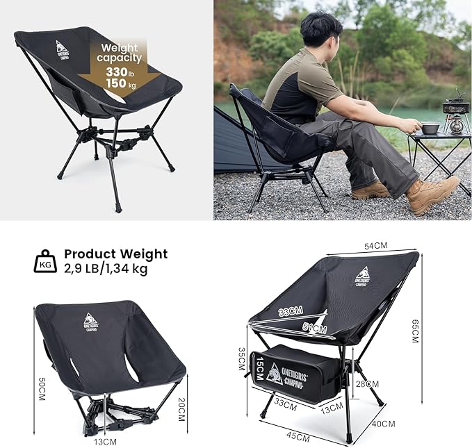 ONETIGRIS Tigerblade Camping Chair, Lightweight Folding Backpacking Hiking Chair, Compact Portable 330 lbs Capacity
