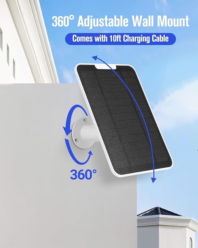 Solar Panel Charger Compatible with Arlo Pro Security Camera 2K HDR(6th Gen, 2025 Release), Built-in Battery Solar Panel for Arlo Pro 6/6XL, 9.8ft USB-C Plug Cable, IP65 Waterproof, Wall Mount, 4 Pack