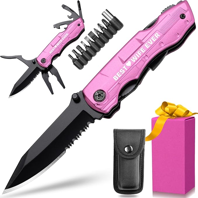 Wife Gifts ldeas, BEST WIFE EVER P-ink Multitool Knife, Wife Christmas Gifts from Husband, Wife Stocking Stuffers, Birthday Gifts for Wife, Valentines Day Anniversary
