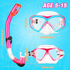Kids Snorkel Set Dry Top Snorkeling Gear for Kids Boys Girls Youth Junior Age 5-15, Anti-Fog Anti-Leak Snorkel Mask Scuba Diving Mask Swimming Goggles with Nose Cover