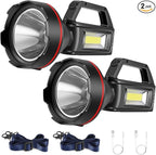 Rechargeable Spotlight Flashlight, High Lumens Handheld Spotlight,LED Searchlight with Shoulder Strap and USB Output for During Hurricane,Emergency, Storms,Hunting, Hiking, Camping(Black Pack of 2)