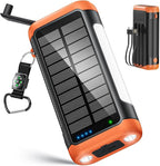 DJKK Solar Power Bank Portable Charger:66800mAh Built in Hand Crank and 3 Cables 22.5W Fast Charging Phone External Battery Pack(5 Outputs & 5 Inputs) with Camping Flashlights/Table Lamp/Compass