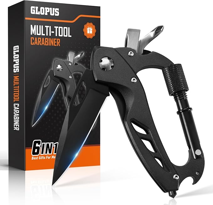 Stocking Stuffers for Men Adults, Multitool Carabiner with Pocket Knife, Christmas Gifts for Men Him, Folding Knives, Bottle Opener, Window Breaker and Screwdriver, Survival Gear for Camping Hiking